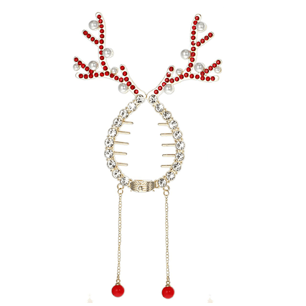 Kvinner Jenter Jul Gevir Bling Rhinestone Hårklyper Søte Tilbehør Red