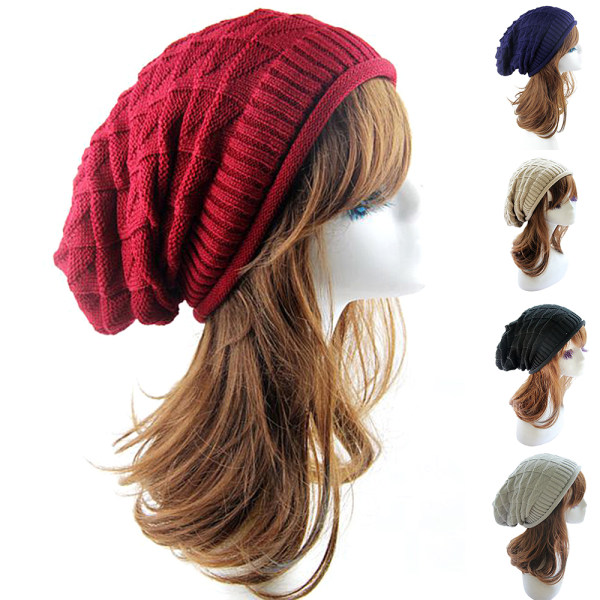 Män Dam Stickad Woolly Winter Oversized Slouch Beanie Hat Cap red