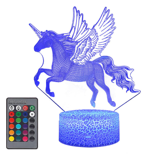 Unicorn 3D LED Night Lights Akryllampa Fjärrkontroll USB present