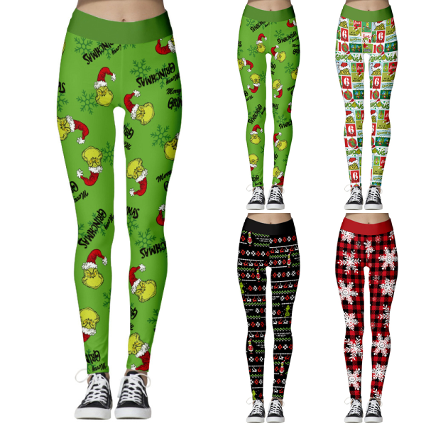 Dam Grinch Hög midja Jul Leggings Yoga Tight Xmas Gift A L