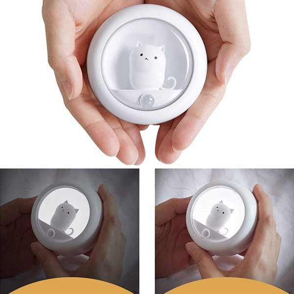 LED Nattlampa Mini Katt Vägghängande Sensor Lampa USB Laddning White Cat Pattern