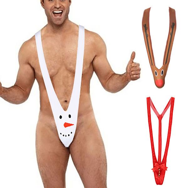 Mäns Lingeri Sexig V-formad Julrenar Kalsonger Mankini Snögubbe Tanga Cosplay Underkläder Kalsonger Brown