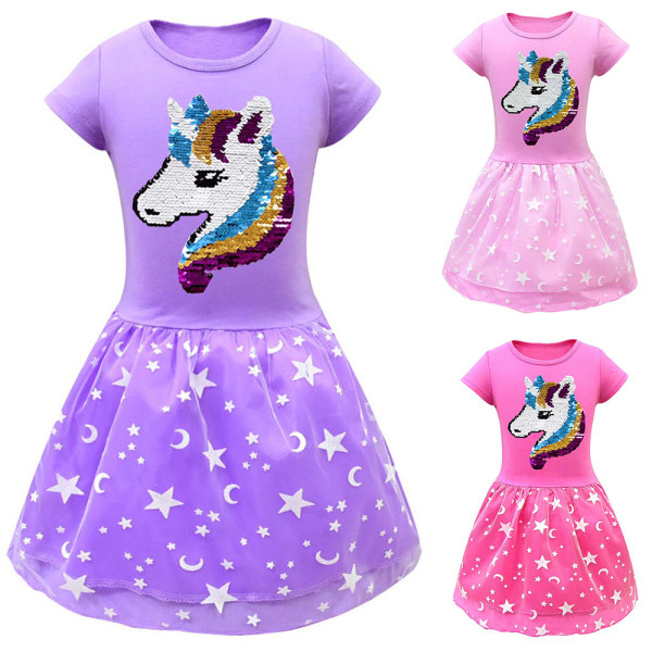 Kids Girl Unicorn Princess Swing Klänning Födelsedags Klänningar Purple 140