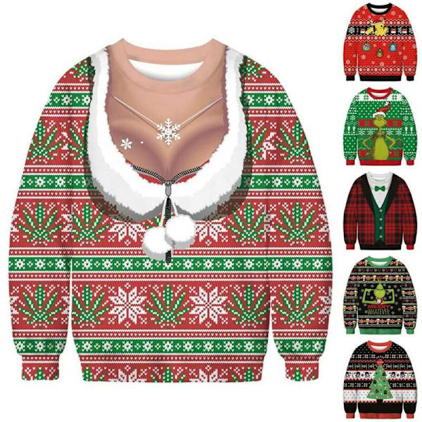 Kvinder langærmet juleprintet trøje Casual sweatshirt Xmas L