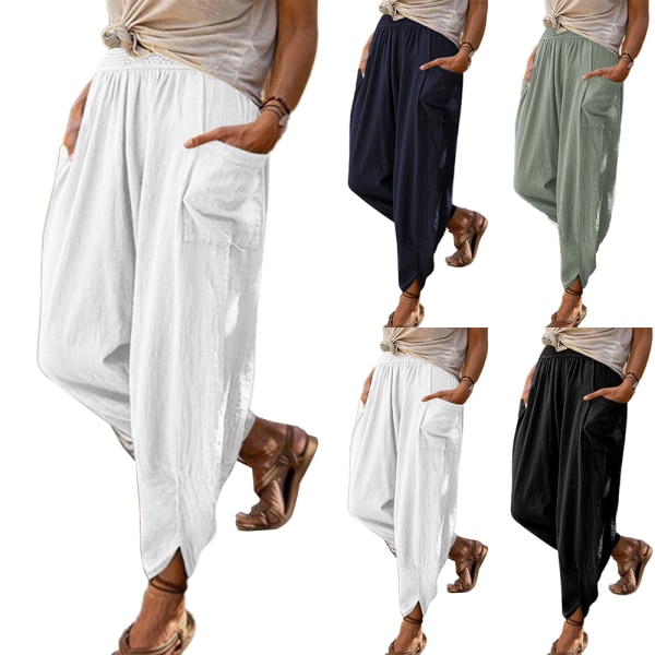 Womens Plus Size Byxor Sommar Casual Loose Pants Yoga Byxor white 3XL