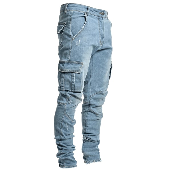 Mäns Enfärgade Slim Fit Jeans Jeansoveraller Blue M