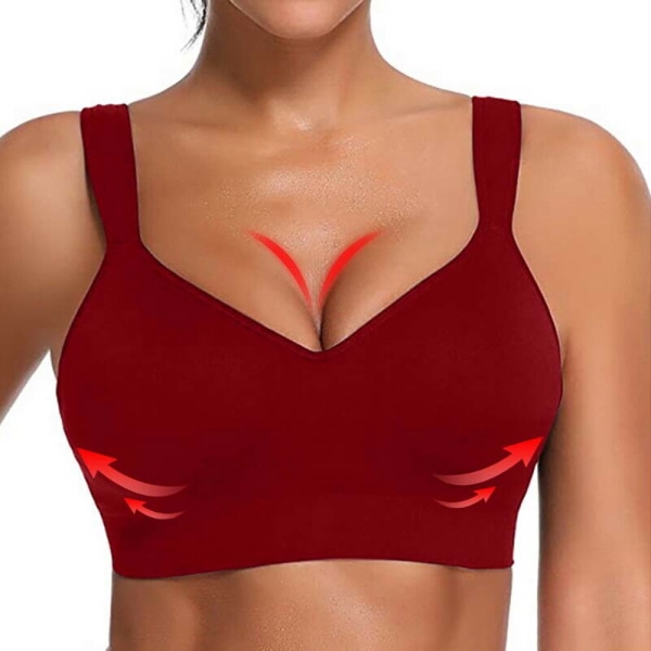 Sport-BH för kvinnor Trådlös Sömlös Push Up Vadderad Bekväm Träning Yoga Dam-BH Wine red L