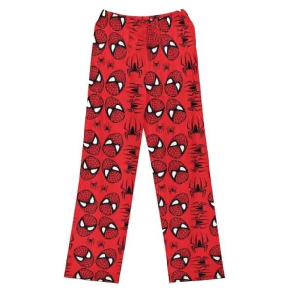 Animepyjamas för kvinnor och flickor, söta tecknade kattryck, flanell, jul, halloween, avslappnade sovkläder, byxor Red Spider M