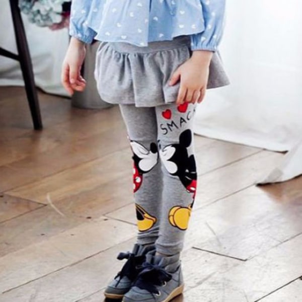 Tjej Musse Pigg Minnie Mouse Långbyxor Kjol Legging Grey 100