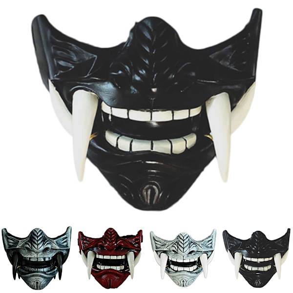 Halloween Mask Japansk Prajna Djävul Mask Hannya Noh Kabuki Demon Oni Samurai Ny Black