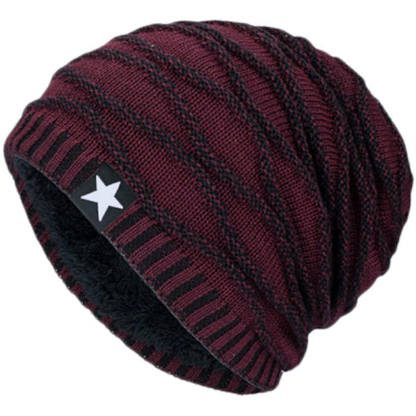 Män Kvinnor Stickad Vinter Baggy Slouch Beanie Hatt Skalle Skidmössa Wine Red
