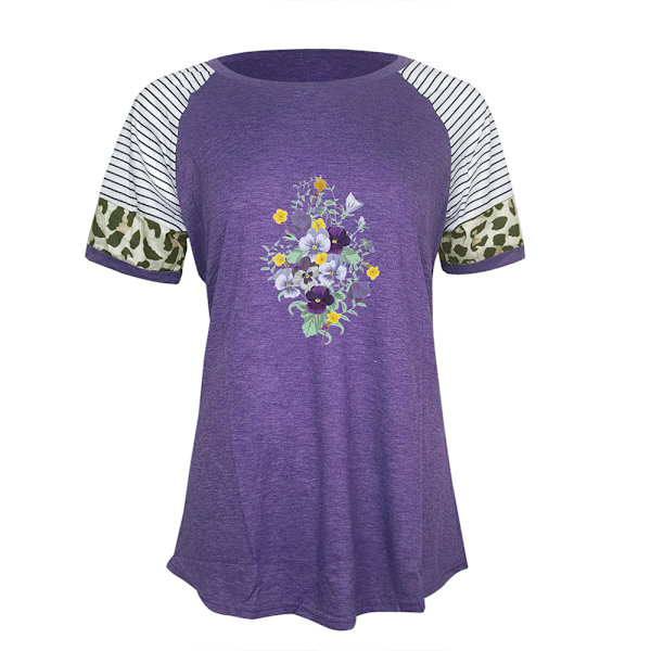 Naisten kesäkukkainen T-paita toppi leopardi rento pusero Light Grey 2XL