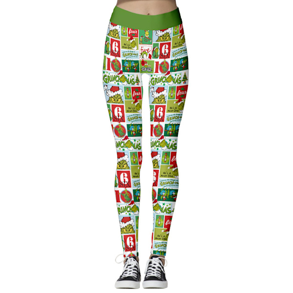 Dam Grinch Högmidjade Jul Leggings Yoga Tight Julgåva C L