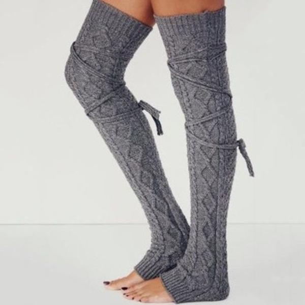Høst Vinter 1 Par Dame Strømpebukser Trim Strikkede Høye Sokker # 4-Deep grey