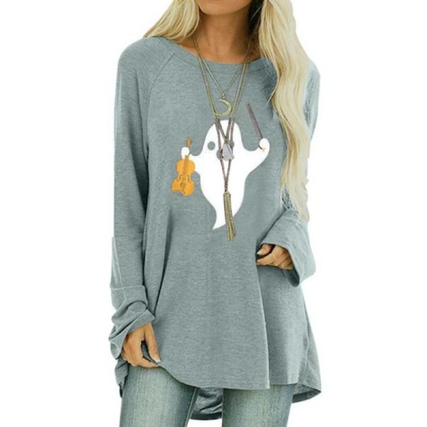 Dam Halloween-tryckt Långärmad T-shirt Blus Casual Basic Black S