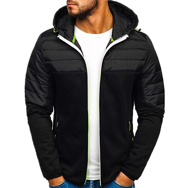 Herrejakke med tyk hætte og lynlås Black XL
