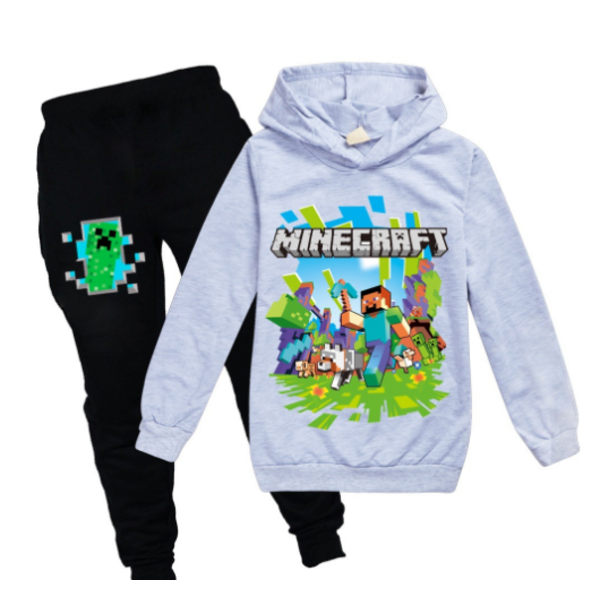 Barn Minecraft träningsoverall Set Sport Hoodie Byxor Casual outfit grey 130cm
