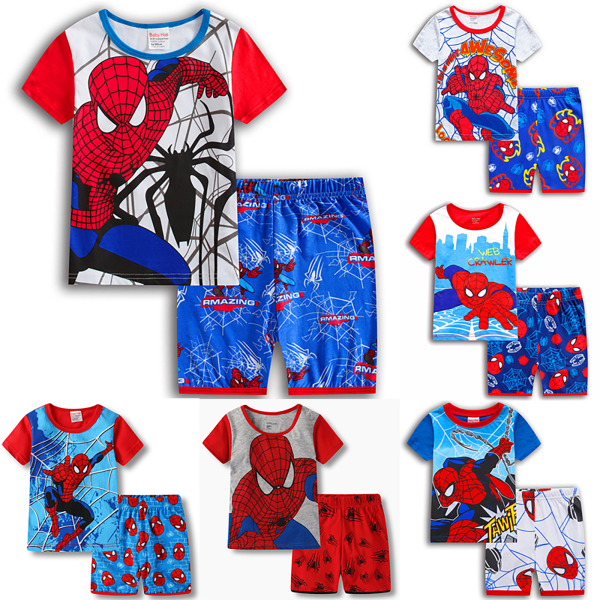 Småbarn Pojke Spiderman Pyjamas Set T-shirt Nattkläder Blue - Red 130