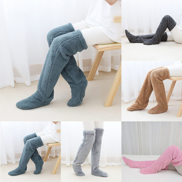 Dam Overknä Fuzzy Långa Strumpor Plushtofflor Strumpbyxor brown