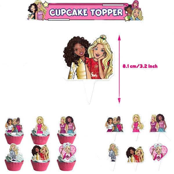Barbie-tema födelsedagspartybanderoll ballong cupcake-dekoration för flickor