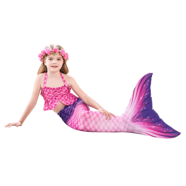Barn Flickor Mermaid Tail 3ST Set Kostym Baddräkt Badkläder Strandkläder Ålder 2-13 år C 120cm