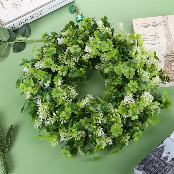 Sankt Patricks Dag Shamrock Krans för Dörren - Konstgjord Krans