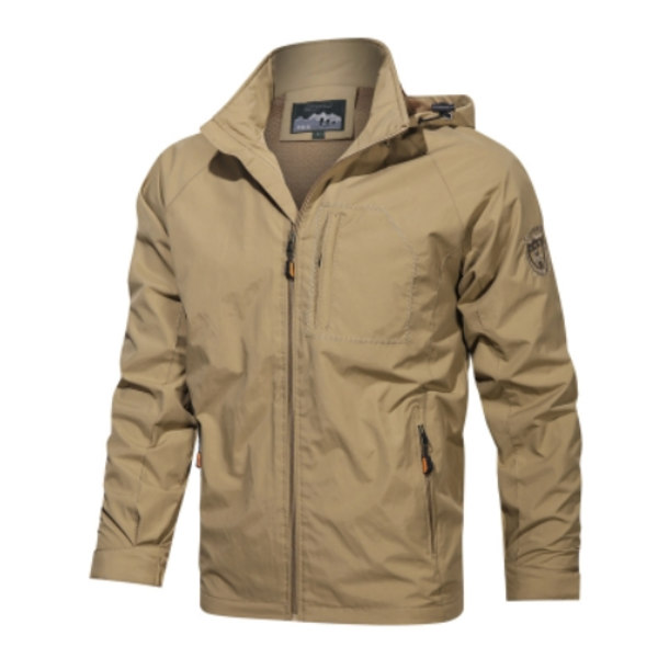 Herre Mountaineering Hættejakke, Vindtæt Casual Jakke, Udendørs Plus Size Jakke Khaki XL