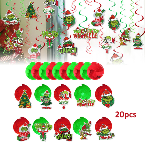 20x Merry Christmas Grinch Ornament Hängande heminredningshänge
