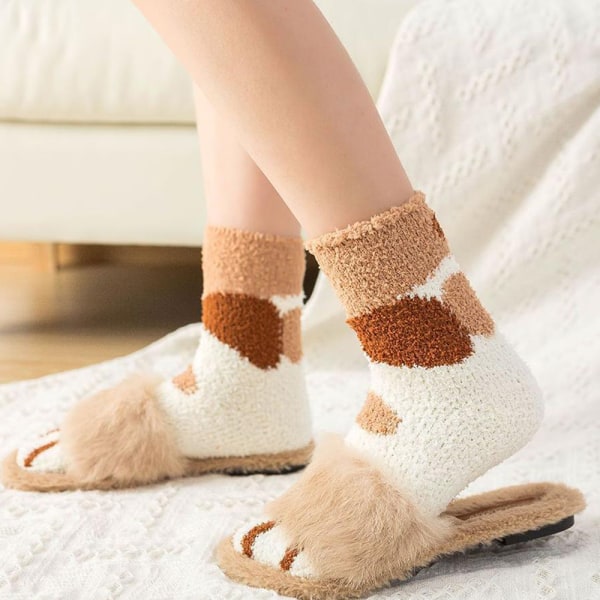 Damstrumpor Mjuka Varma Fleece Fluffiga Strumpor Black Stripe 1 Pair