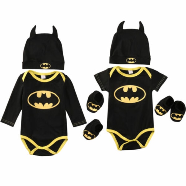 Baby Boy Romper Batman klädskor Hat Outift Set Long Sleeve 80