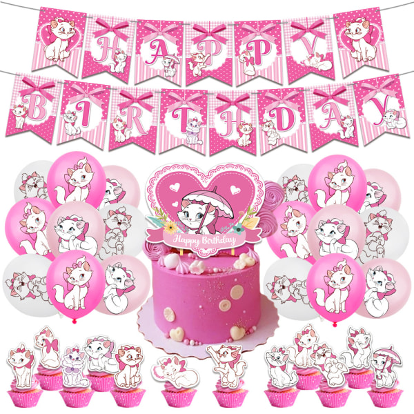 Aristocats Marie Barnkalas Dekorationer Ballonger Banner Tårta Topper Fest Dekoration Set