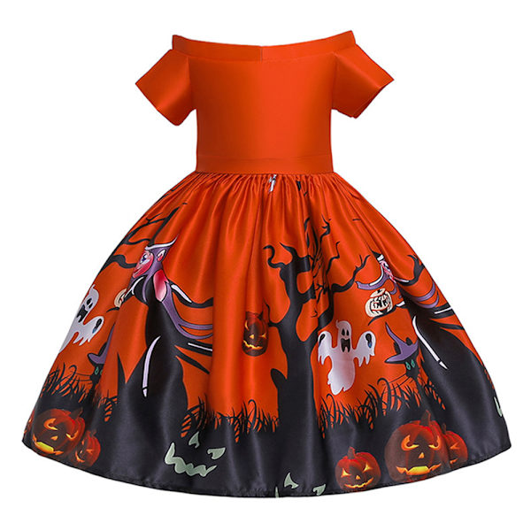 Halloween Flickor Trollkarl Klänning Kostym Häxa Show Cosplay Klänning orange red 140cm