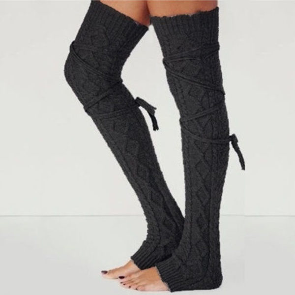 Høst Vinter 1 Par Dame Strømpebukser Trim Strikkede Høye Sokker # 4-Black