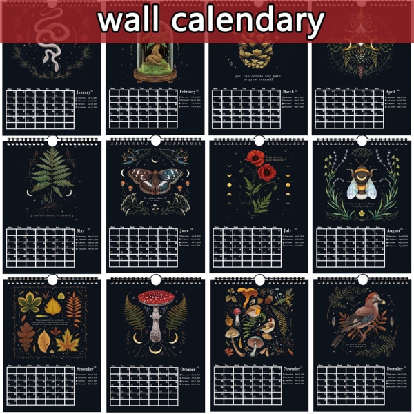 Dark Forest Lunar Calendar 2024 månatlig Wall Art Family Calendar