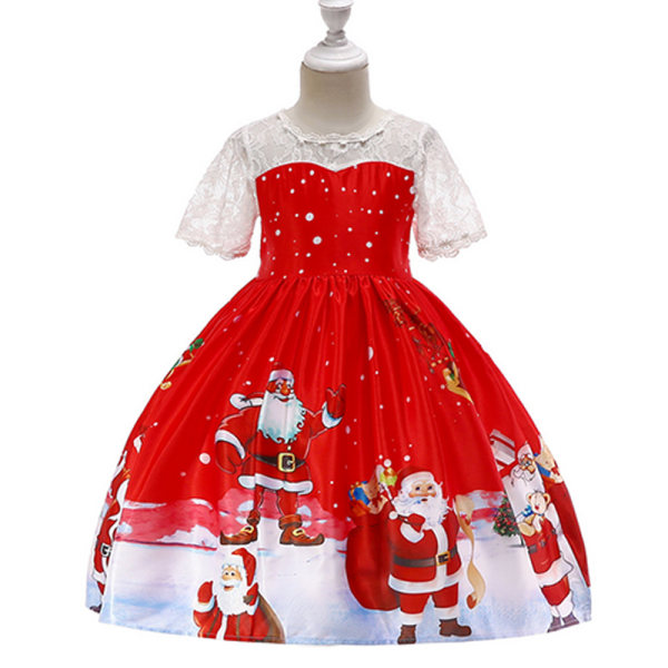Barn Flickor Jul Tomte Swing Klänning Jul Festklänningar red-C 130CM