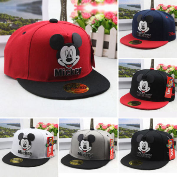 Pojkar Flickor Mickey Mouse Snapback Sport Gym Justerbar Hatt Red & Dark Blue