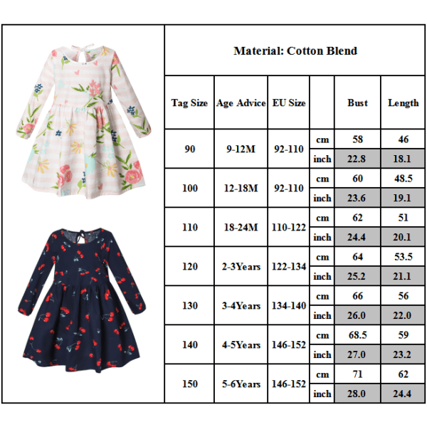 Barn Baby Flickor Blommigt printed Princess Skjorta Klänning Långärmad Casual Sundress #2 120cm