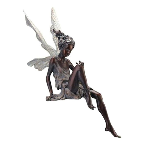 Trädgård Fairy Staty Sittande Elf Ornament Heminredning för utomhusbruk black
