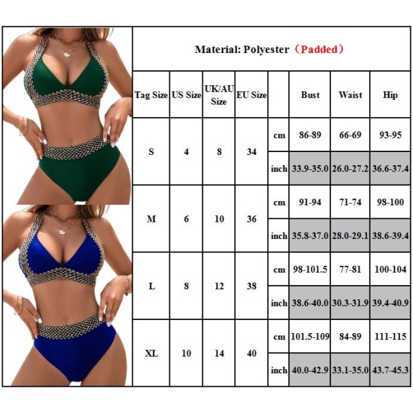 Vadderad behå för damer Bikini Set Baddräkt Badkläder Baddräkt sommar Beachwear Green L