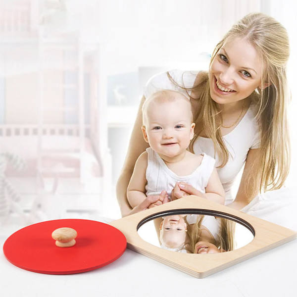 Knob Träpussel Spegel Montessori Leksak Form Pussel Sinnes red