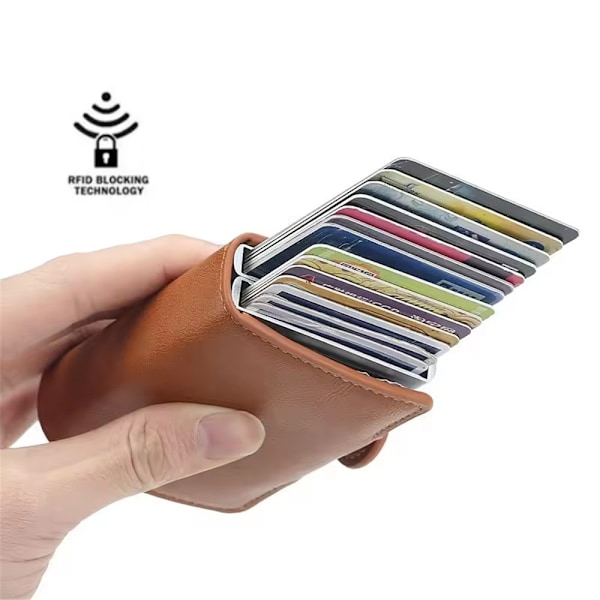 Korthållare med Dubbelt Stöldskydd, RFID-NFC Säker POP UP Brown