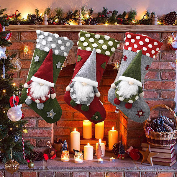 Julstrumpor för att hänga, färgglada julgranspynt C