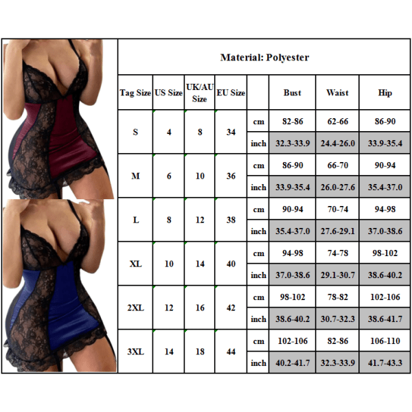 Plus Size Sexiga Underkläder Damunderkläder Babydoll Klänning Blue 2XL
