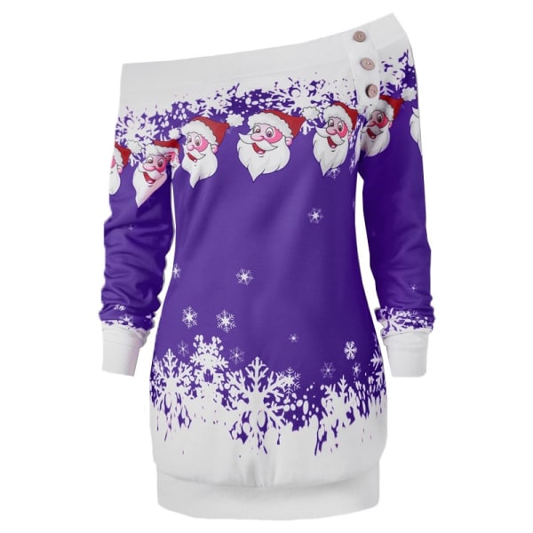 Vintermode Kvinnor Jultomten Jumper Klänning Toppar purple 2XL