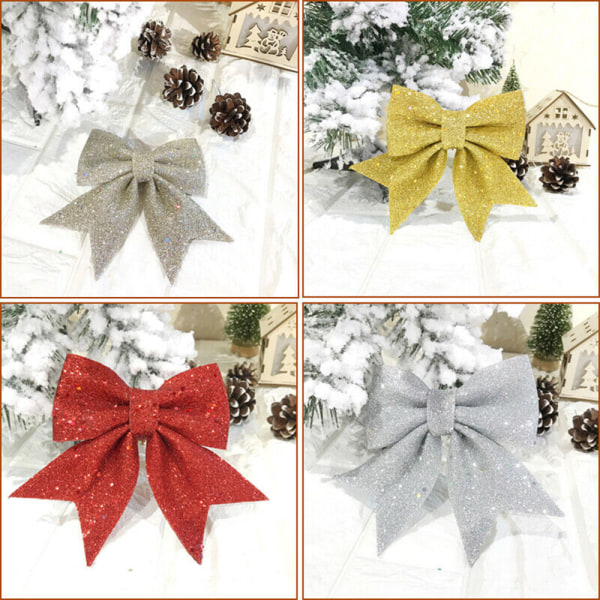 Stora rosetter Julgran Bowknot Ornament Gift Xmas Heminredning silvery 2 pcs