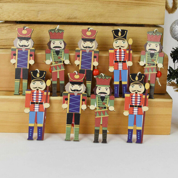 9 st Trä Nötknäppare Soldat Julgran Hängande Dekor Jul A 9PCS