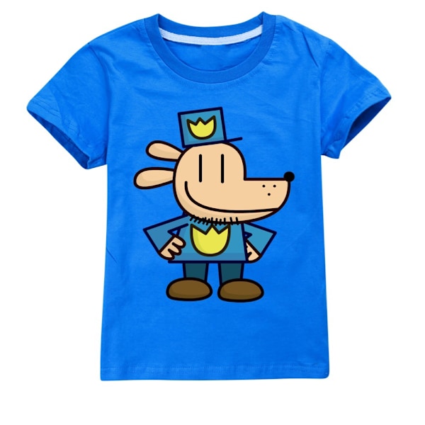 Dog Man Pojkar T-shirt Tecknade Toppar Tee Barn Pojkar Flickor T-shirts Barnkläder Sommar Kortärmad Dark Blue 130cm