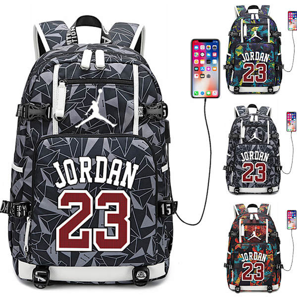 Jordan Ryggsäck Mode Skolväska USB Laddning Multifunktionell grey