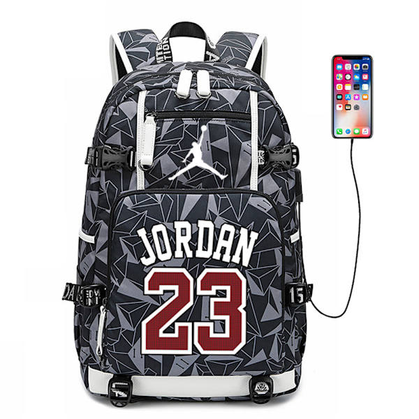 Jordan Ryggsäck Mode Skolväska USB Laddning Multifunktionell grey