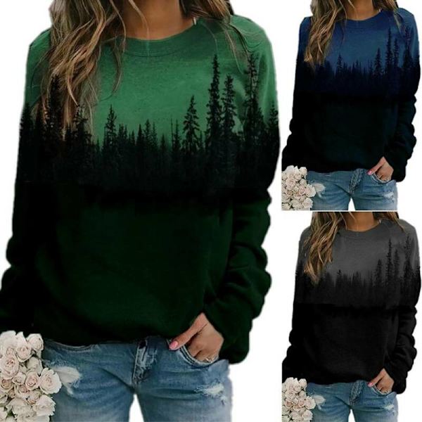 Plus Size Dame Trykt Løs Hættetrøje Sweatshirt Langærmet Grey L